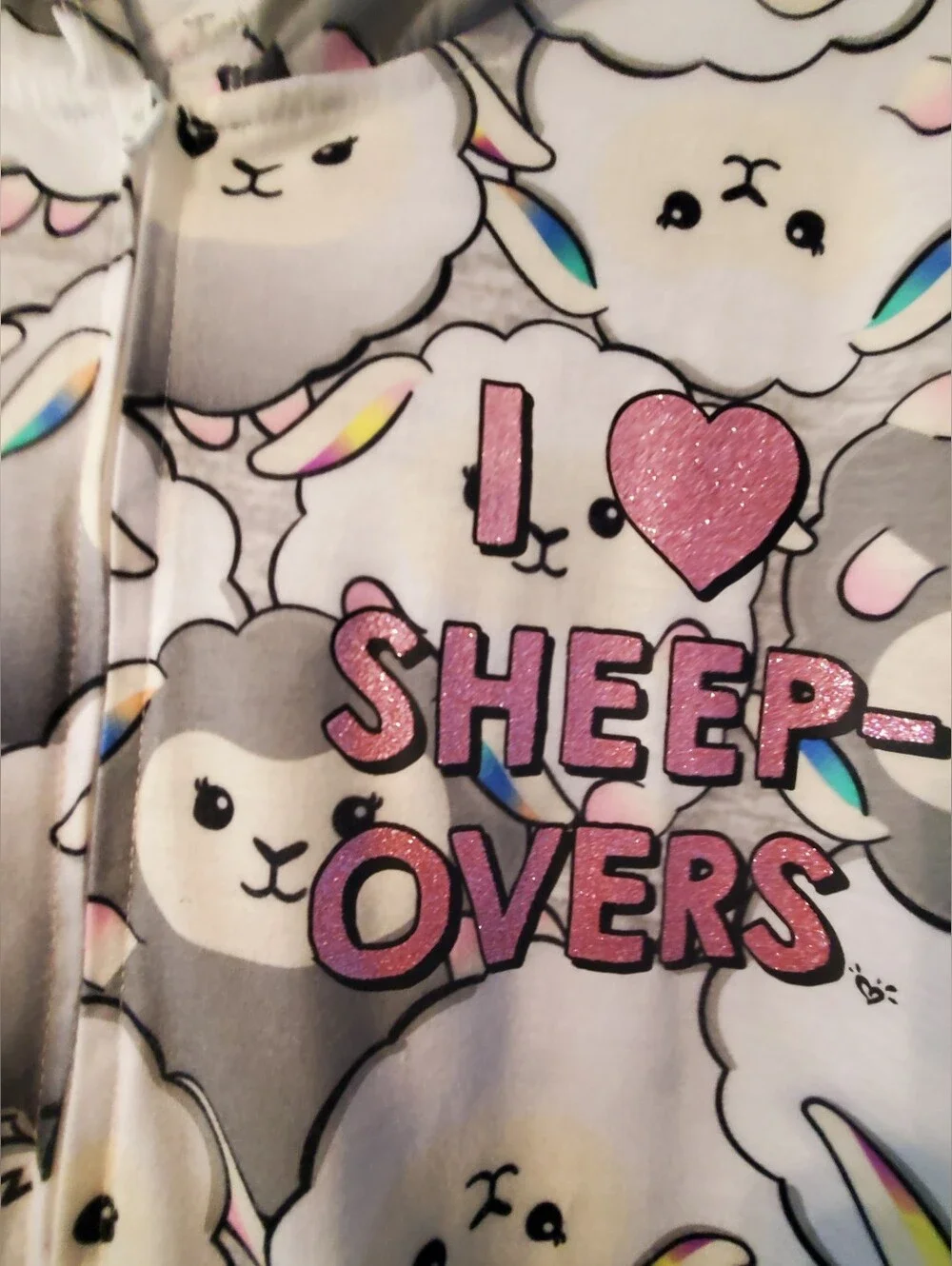 Justice Gray & White Sheep Lovers Fleece Onesie Pajamas with Rainbow Trim